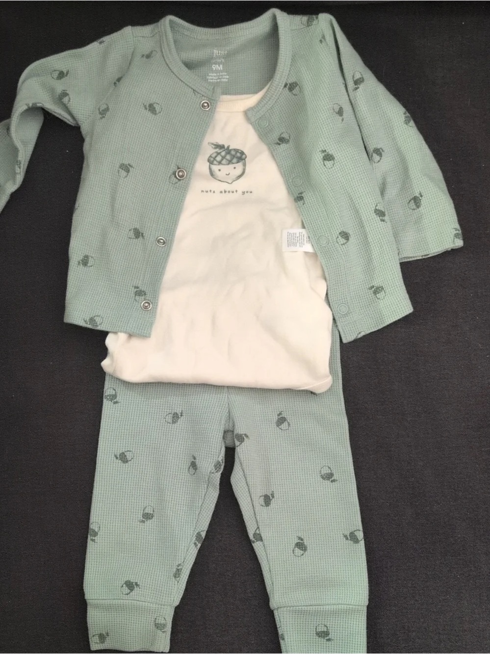 Kids Mint Waffle-Knit Pajama Set with Cream Tee